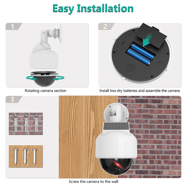 Cámara de seguridad falsa solar, cámara domo simulada inalám