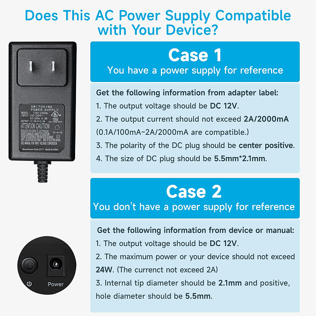 Anlink Paquete de 2 adaptadores de CA de 12 V, 2 A, 6 pies d