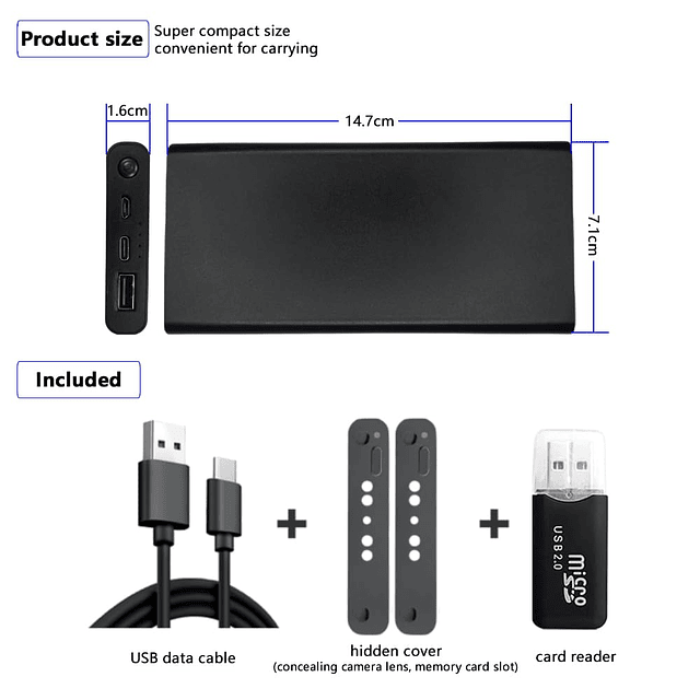 Cámara Oculta - Cámara Espía 1080P 10000mAh - Cámara con Ban