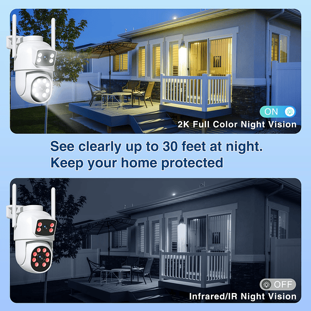 Cámara de seguridad para exteriores, Lente dual Cámaras WiFi