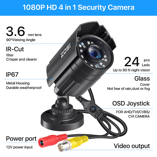 2.0MP 1080P HD 1920TVL Cámara de seguridad híbrida 4 en 1 TV