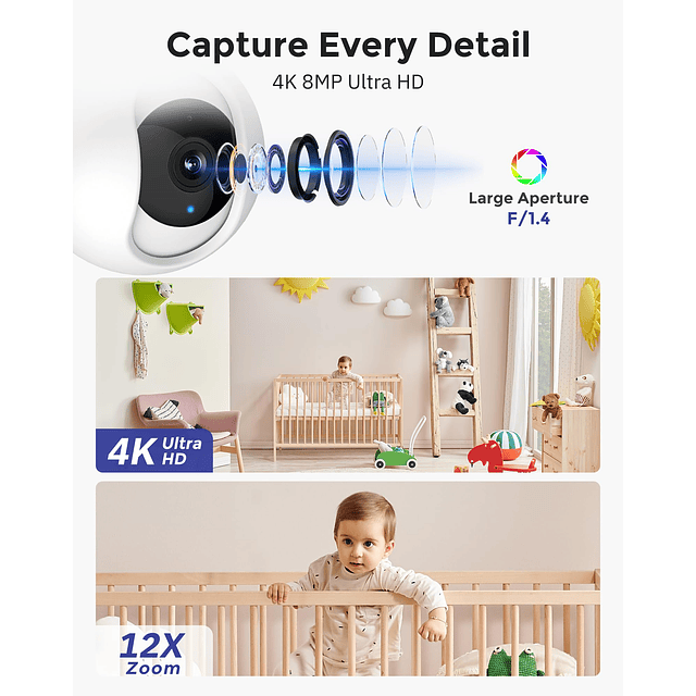 Cámara de seguridad interior 4K 8MP con giro/inclinación con