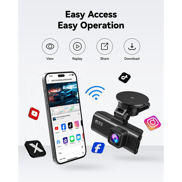 Dash Cam Delantero Trasero, Cámara de Tablero Full HD 4K/2.5
