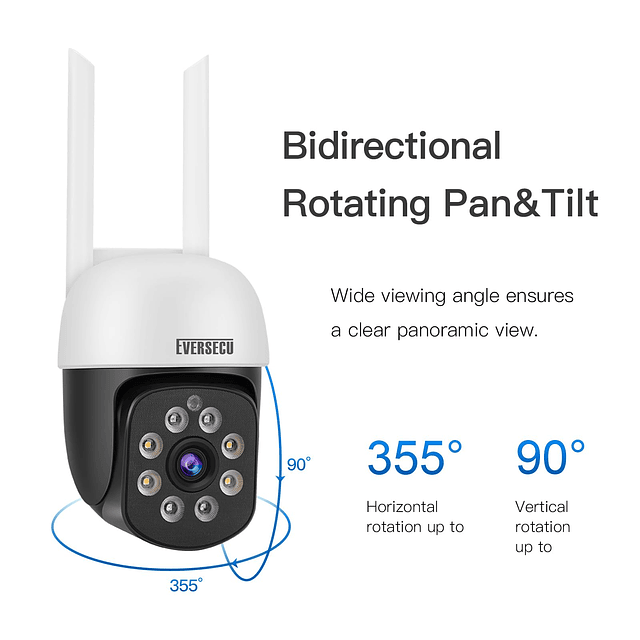 Cámara de seguridad PTZ WiFi para exteriores 2K 3.0MP, WiFi