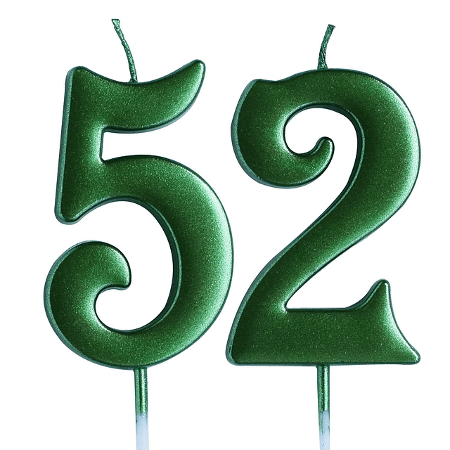 Vela verde de 52 cumpleaños velas número 52 años decoración