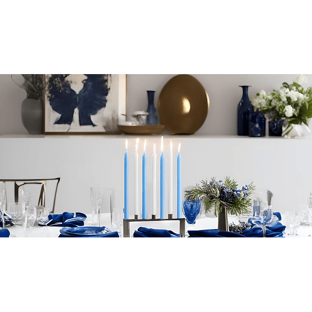 Velas de Hanukah de lujo bañadas a mano en azul y blanco jue