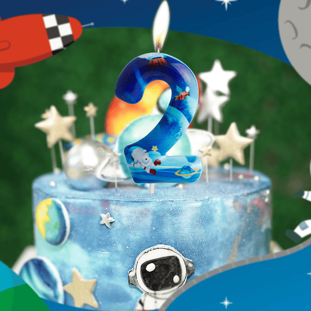 Velas de cumpleaños número 6 astronauta espacial azul fiesta