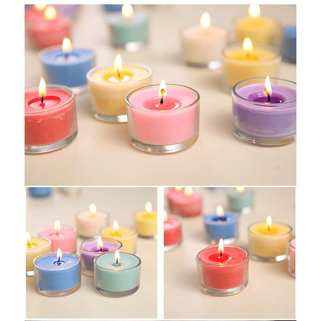 Velas románticas redondas de cristal 6 velas multicolores de