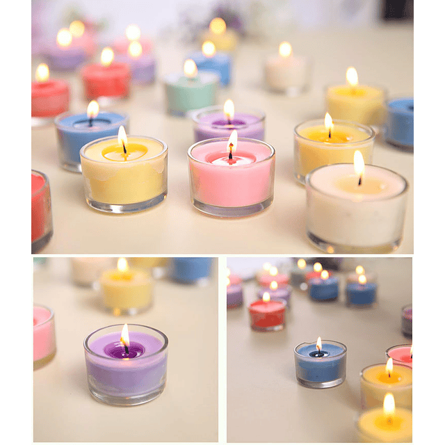 Velas románticas redondas de cristal 6 velas multicolores de