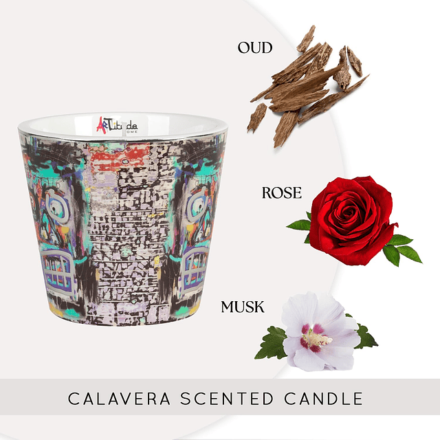 Vela perfumada Calavera OudRosaAlmizcle 100% cera de soja Ve