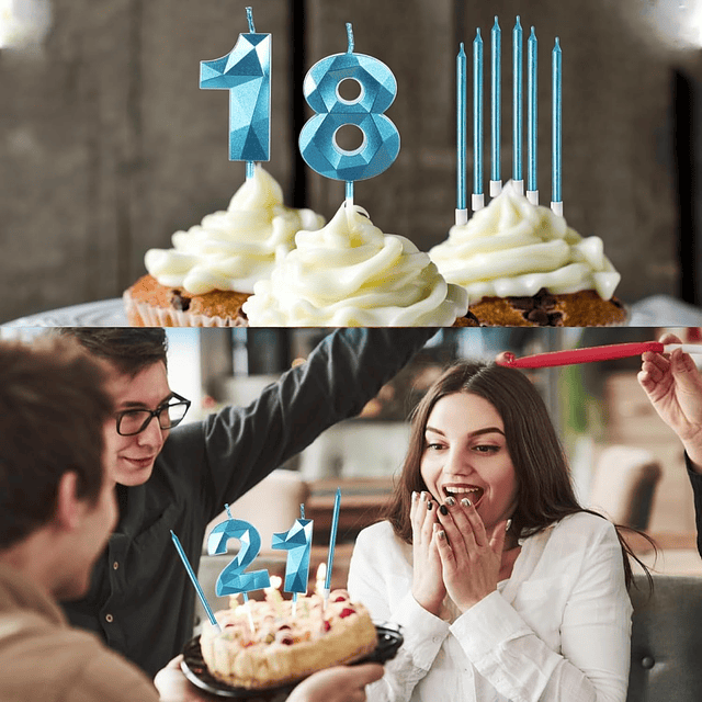 Juego de velas azules para 18 cumpleaños vela número 18 con