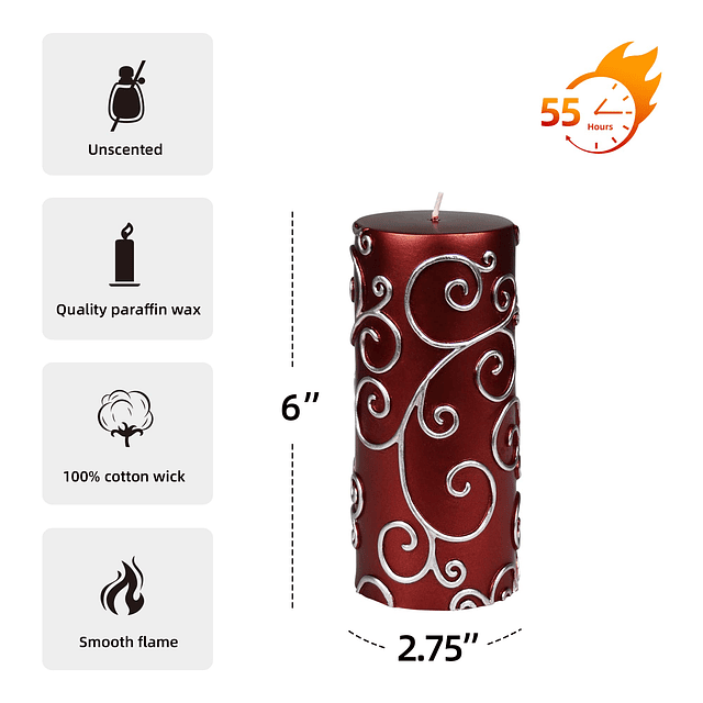 Velas tipo pilar 3 por 6 pulgadas pergamino rojo