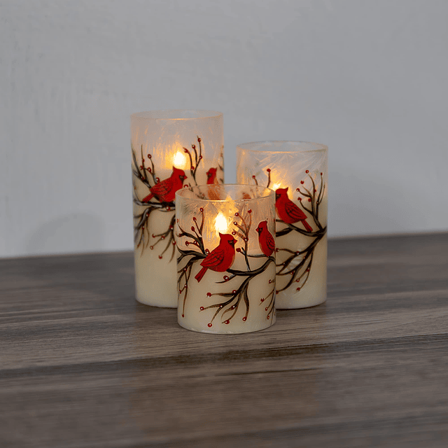 LumaBase Velas LED de huracán con diseño de cardenales rojos