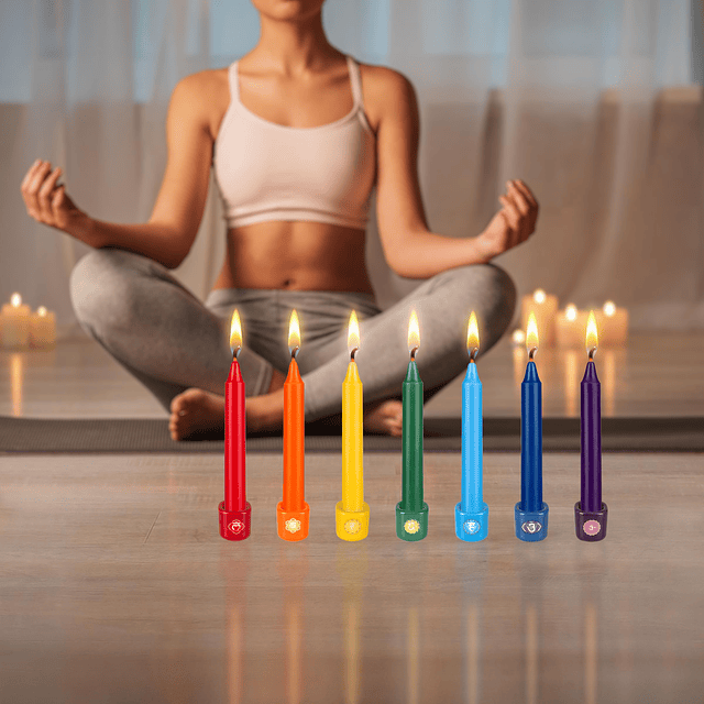 Mega Candles 7 velas cónicas rectas de chakra sin perfume ve