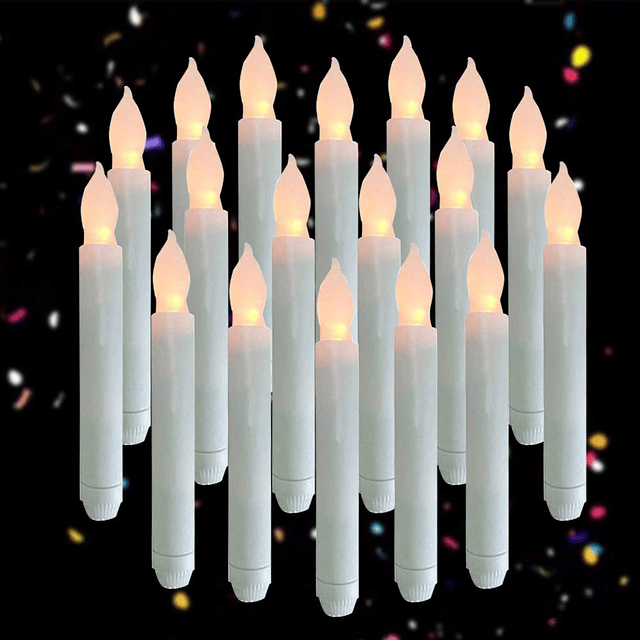 Juego de 24 Velas Cónicas de Color Blanco Cálido con Pilas V