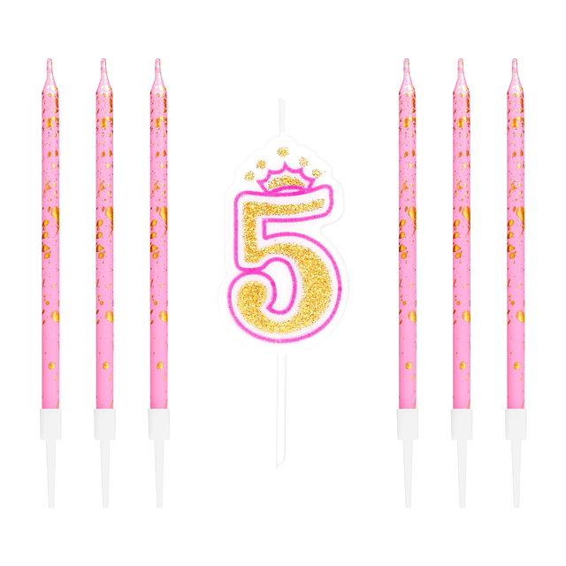 Vela de 5º cumpleaños Vela de cumpleaños rosa Número 5 Velas