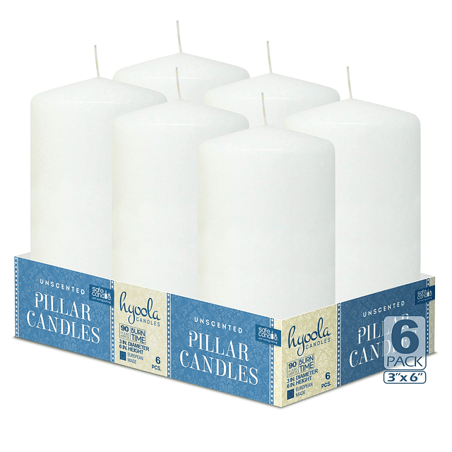 Velas de pilar blancas de 3.0 x 6.0 in velas sin perfume paq