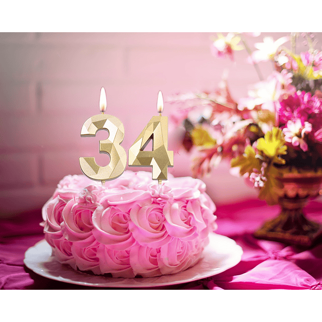 Velas doradas de 34 cumpleaños de 2 pulgadas decoración para