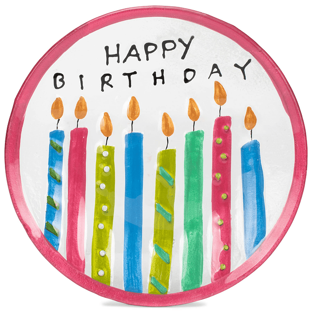 Happy Birthday Candles Colorido Rojo 11 x 11 Placa Redonda D