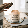 Velas de lavanda con texto en inglés "Thank You for Being My