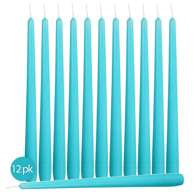 Paquete de 12 velas cónicas altas Azul claro de 10 pulgadas