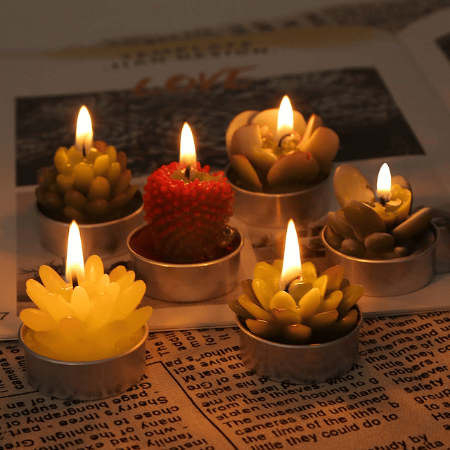 6 velas de té de cactus hechas a mano delicadas velas de cac