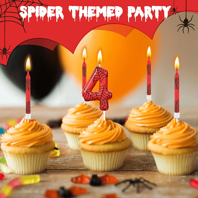 Juego de 13 velas de cumpleaños con temática de araña 12 ado