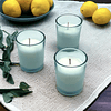 Velas votivas de cristal con aroma a citronela color turques