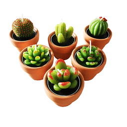 Velas de cactus con pequeño soporte para macetas de terracot