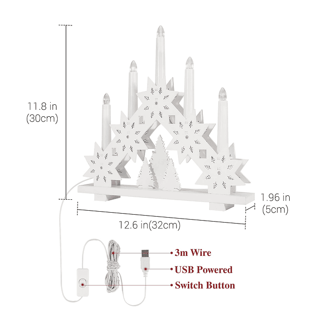 Candelabro Sueco de Navidad Vela Eléctrica Alimentada por US