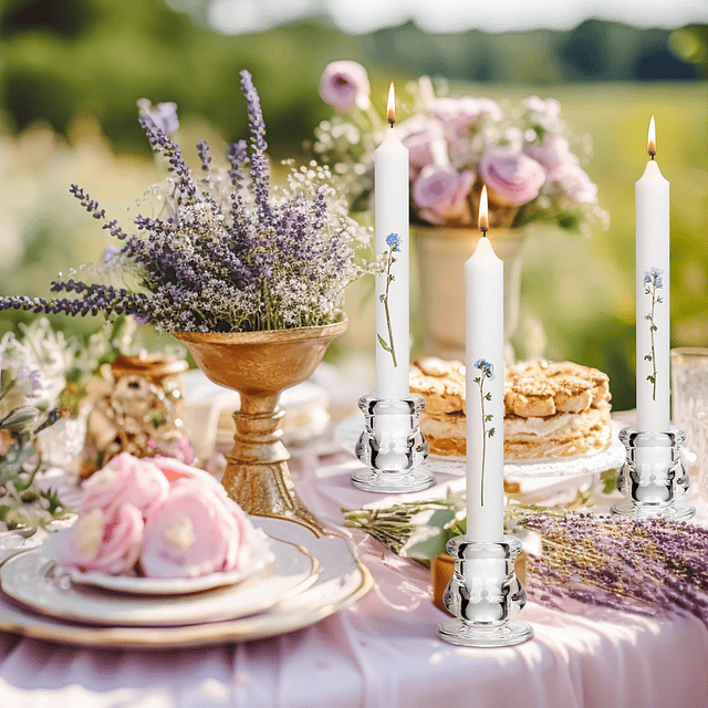 Juego de 6 velas cónicas blancas para boda con candelabros d