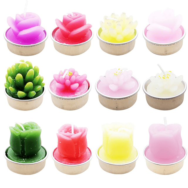 12 Piezas Velas Candelita de Flores Velas de Cactus Luces de