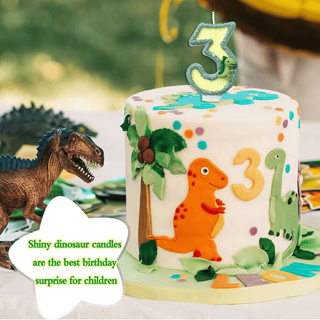 Vela de cumpleaños número 1 de dinosaurio diseño 3D con purp