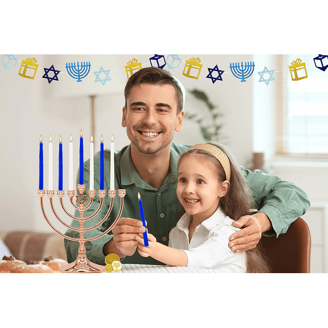 Menorah 44 velas blancas y azules de Hanukkah para las 8 noc