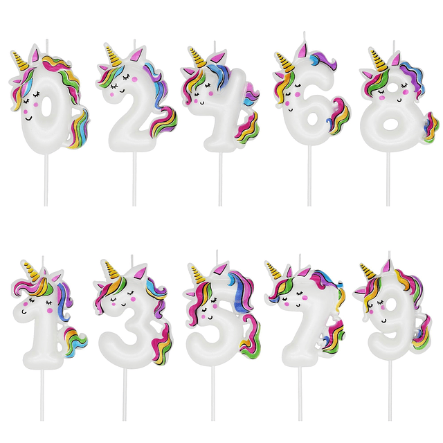 Vela de cumpleaños número unicornio blanco decoración de fie