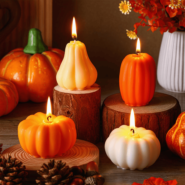 8 velas en forma de calabaza de otoño hechas a mano de cera