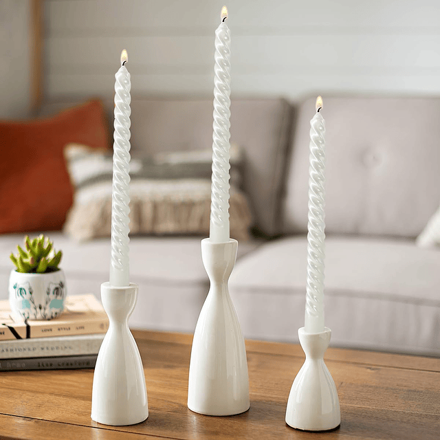 Velas cónicas en espiral blancas de 10.0 in candelabros sin