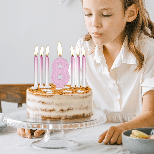 7 velas de cumpleaños con número rosa decoración para tarta