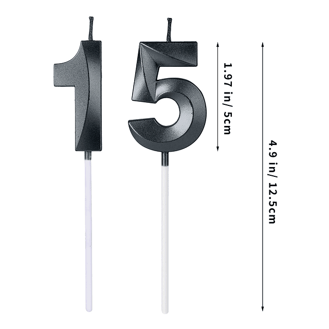 Velas negras para tartas de cumpleaños número 15 y 51 vela c