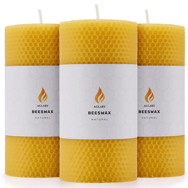 3 velas de pilar de cera de abejas de 3 x 6 pulgadas velas g