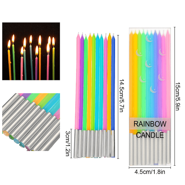 100 Piezas Velas de Pastel de Arco Iris Vela Larga de Cumple