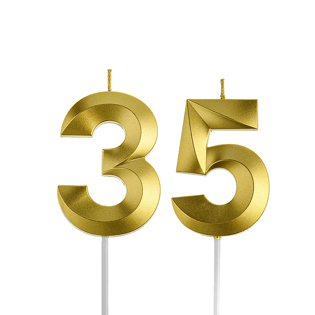 Velas doradas de cumpleaños 35 y 53 adorno dorado para tarta