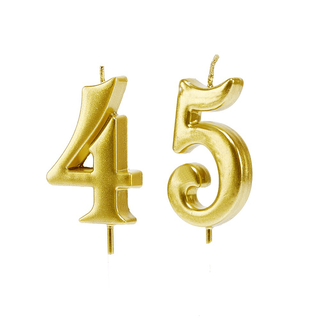 Velas de 45 cumpleaños decoración dorada para tarta número 4