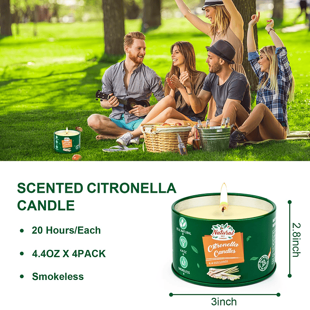 Velas de citronela al aire libre 4 * 4.4 oz de cera de soja