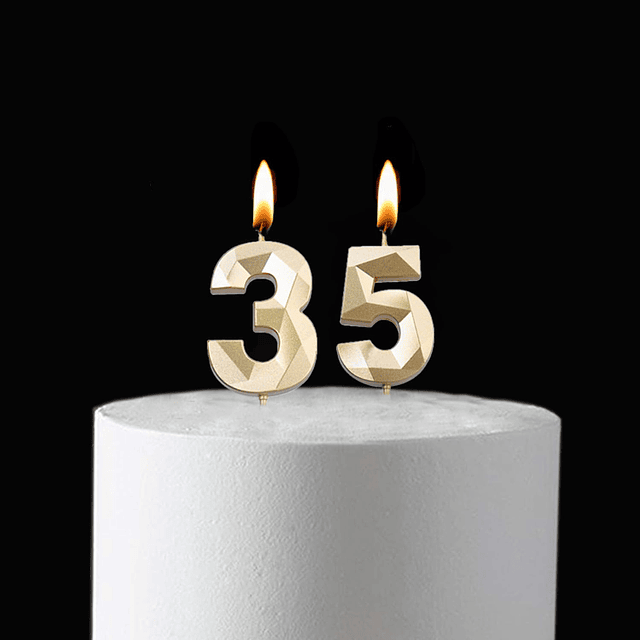 Velas de cumpleaños doradas de 2 pulgadas 35 y 53 decoración