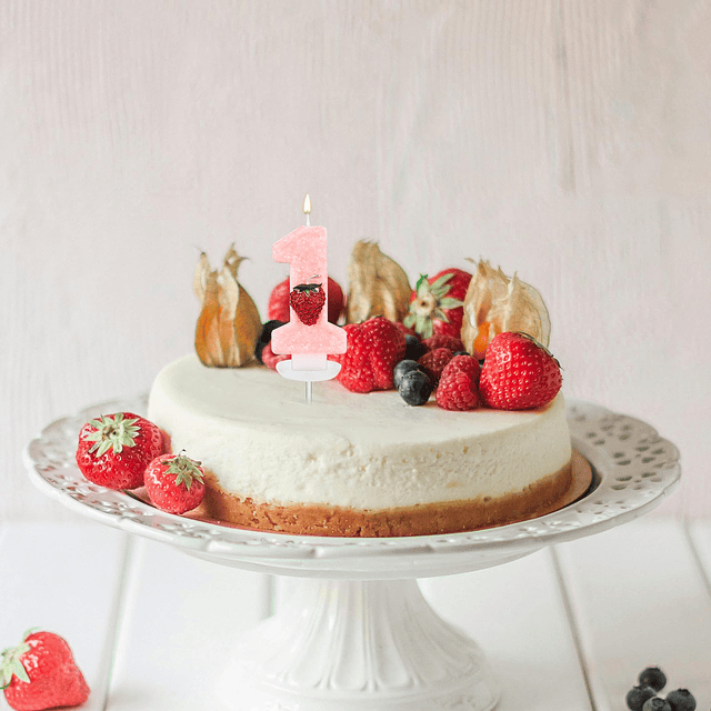 Vela número 1 rosa decoración de tarta de fresa vela número