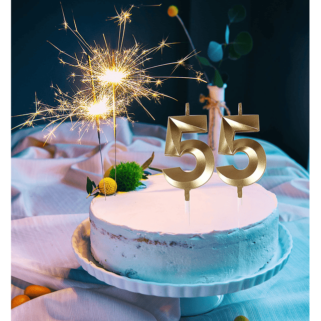 55 velas de cumpleaños decoración dorada para tarta número 5