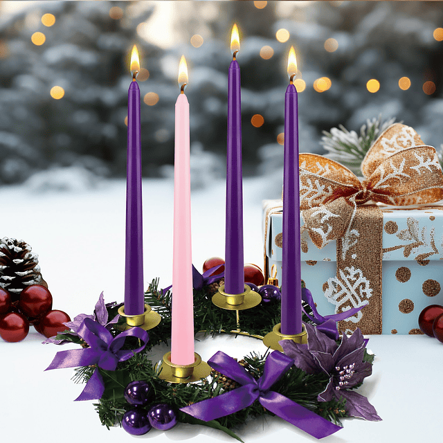 Mega Candles 4 velas cónicas de Adviento navideñas sin perfu