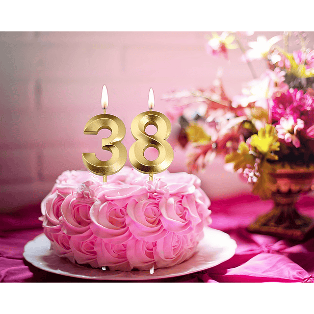 Velas doradas de cumpleaños 38 y 83 adorno dorado para tarta