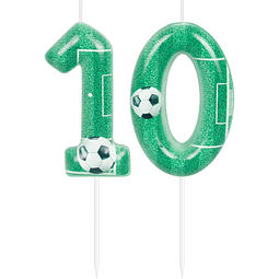 Velas de 10.º cumpleaños de fútbol verde Vela número 10 Deco